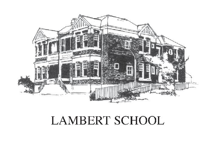 Lambert School building illustration and logo
